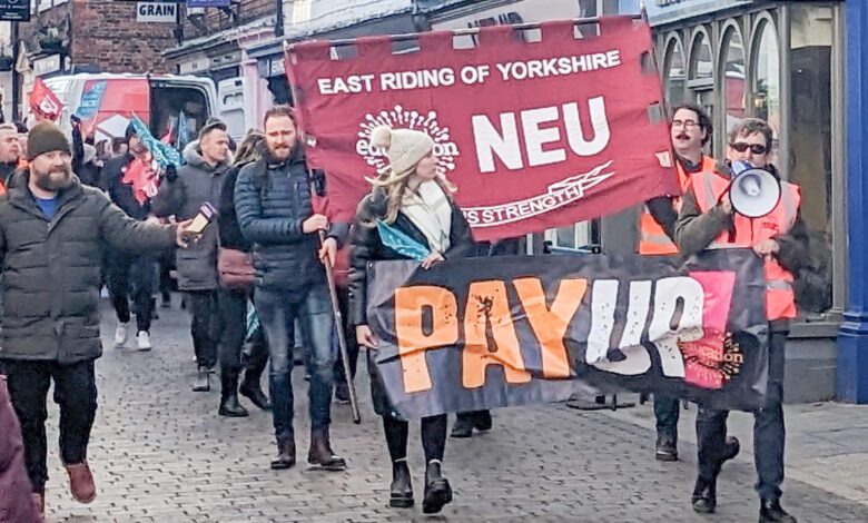 Teachers march through town on first day of strikes Beverley